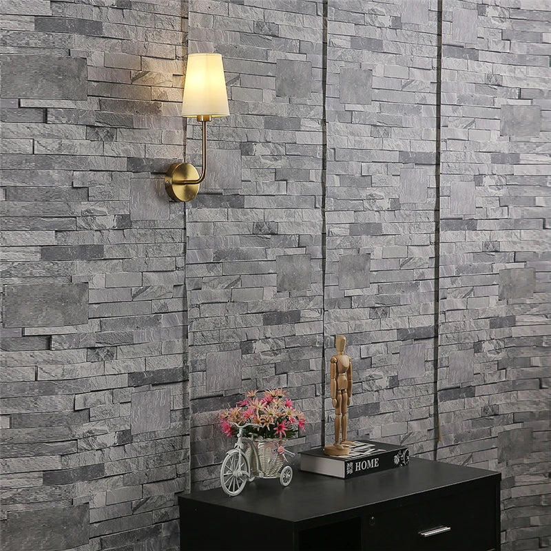 Modern Wall Sconce  Brass Arm Linen Shade - Product example