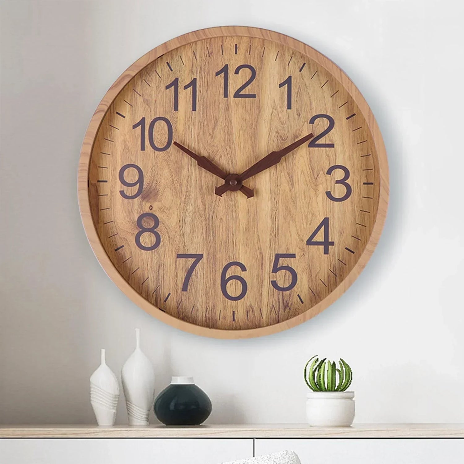 Rustic Wall Clock  Natural Wood With Dark Numbers - Product showcase