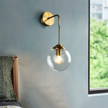 Modern Glass Wall Light  Brass Globe Sconce - Product showcase