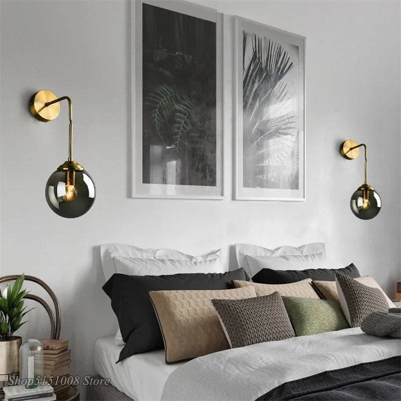 Modern Glass Wall Light  Brass Globe Sconce - Product example