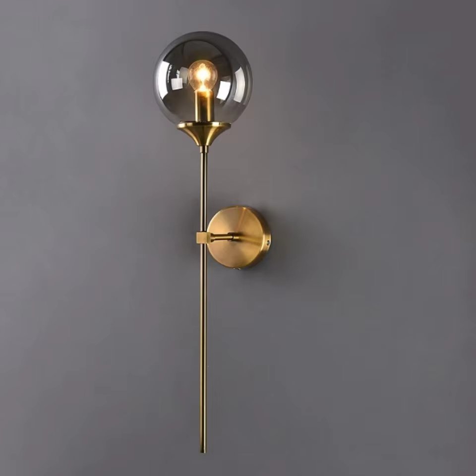 Modern Wall Sconce  Brass Globe LED Light Fixture - Detailed view