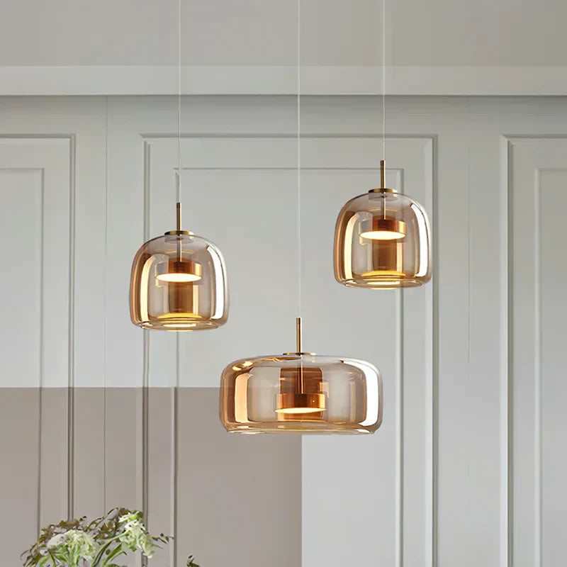 Modern Glass Pendant Light  Amber Dome Collection - Product showcase