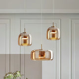 Modern Glass Pendant Light  Amber Dome Collection - Product showcase