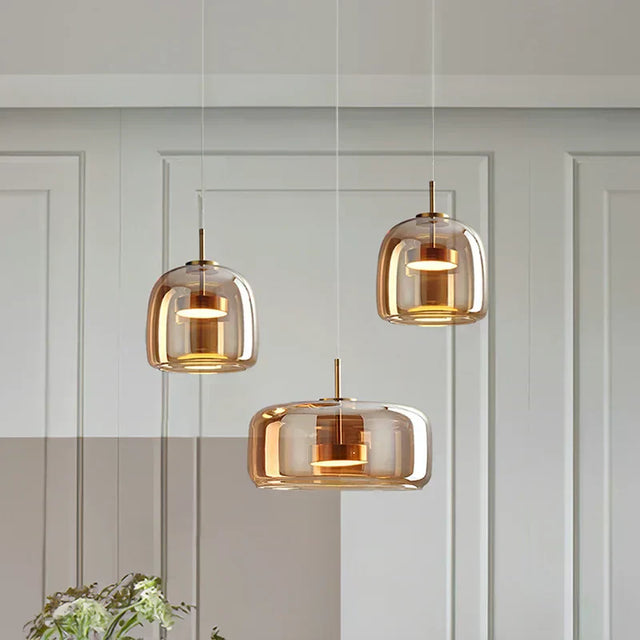 Modern Glass Pendant Light  Amber Dome Collection - Product showcase