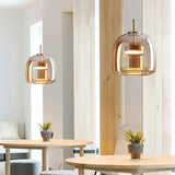 Modern Glass Pendant Light  Amber Dome Collection - Detailed view