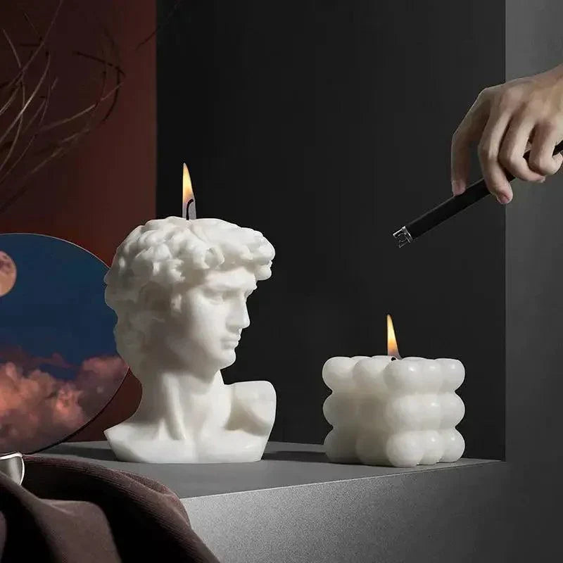 Nordic Sculpture Candle  Minimalist David Bust Design - Detailed view