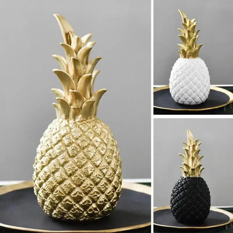 Tropical Pineapple Decor  White Resin With Gold Crown - Product detail 7