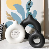 Modern Ceramic Vase Set  Hollow Circle Design - Detailed view