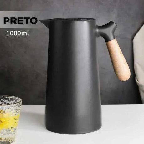 Nordic Thermal Carafe  Wood Handle Black Stainless Steel - Product showcase