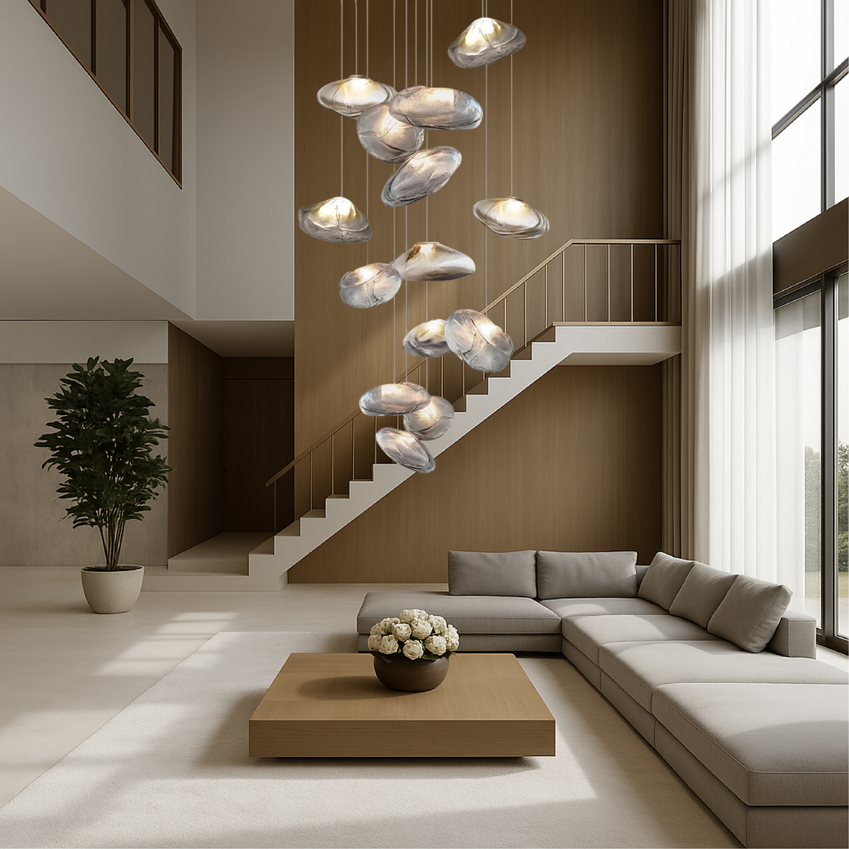 Modern Glass Chandelier  Floating Petal Design - Detailed view