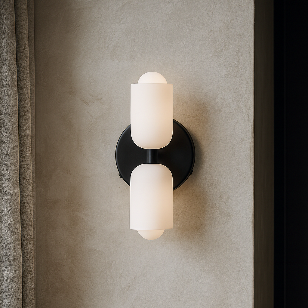 Nordic Wall Light  Brass  White Glass Double Sconce - Detailed view