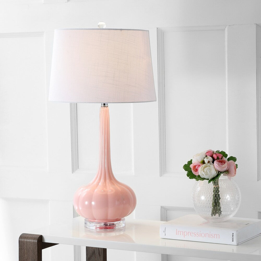 Modern Ceramic Table Lamp  Blush Pink Base with White Shade - Detailed view