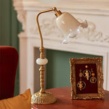 Vintage Table Lamp  Brass Base With Glass Floral Shade - Detailed view