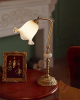 Vintage Table Lamp  Brass Base With Glass Floral Shade - Product detail 9
