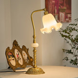 Vintage Table Lamp  Brass Base With Glass Floral Shade - Product detail 5