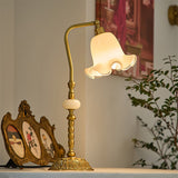 Vintage Table Lamp  Brass Base With Glass Floral Shade - Product detail 6