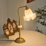 Vintage Table Lamp  Brass Base With Glass Floral Shade - Product detail 8