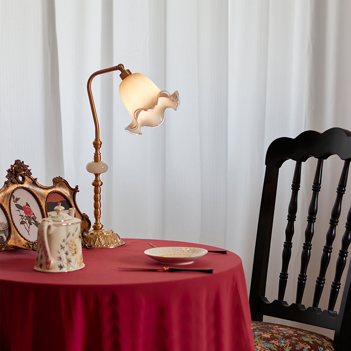 Vintage Table Lamp  Brass Base With Glass Floral Shade - Product example