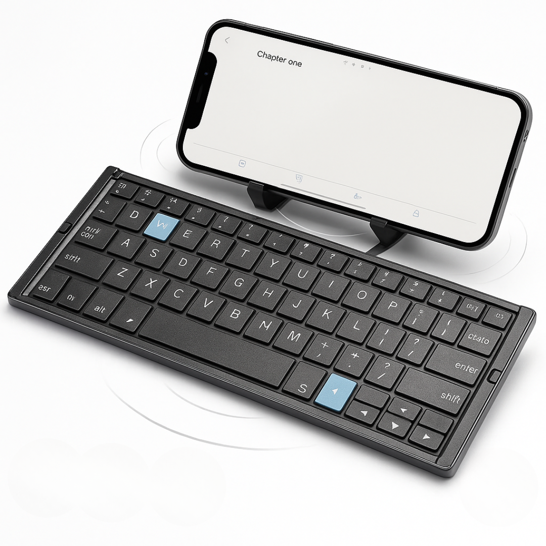 Foldable Bluetooth Keyboard  Magnetic Phone Stand Design - Product showcase