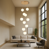 Modern Staircase Chandelier  Cascading Glass Spheres With Gold Trim - Product detail 4