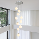 Modern Staircase Chandelier  Cascading Glass Spheres With Gold Trim - Product detail 5
