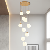 Modern Staircase Chandelier  Cascading Glass Spheres With Gold Trim - Product detail 6