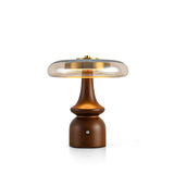 Modern Accent Table Lamp  Amber Glass Dome with Walnut Base - Product detail 21