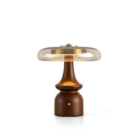 Modern Accent Table Lamp  Amber Glass Dome with Walnut Base - Product detail 21
