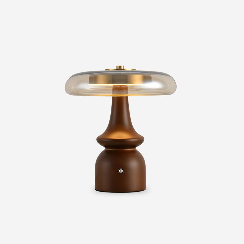 Modern Accent Table Lamp  Amber Glass Dome with Walnut Base - Product detail 20
