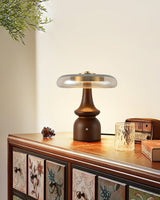 Modern Accent Table Lamp  Amber Glass Dome with Walnut Base - Product detail 16