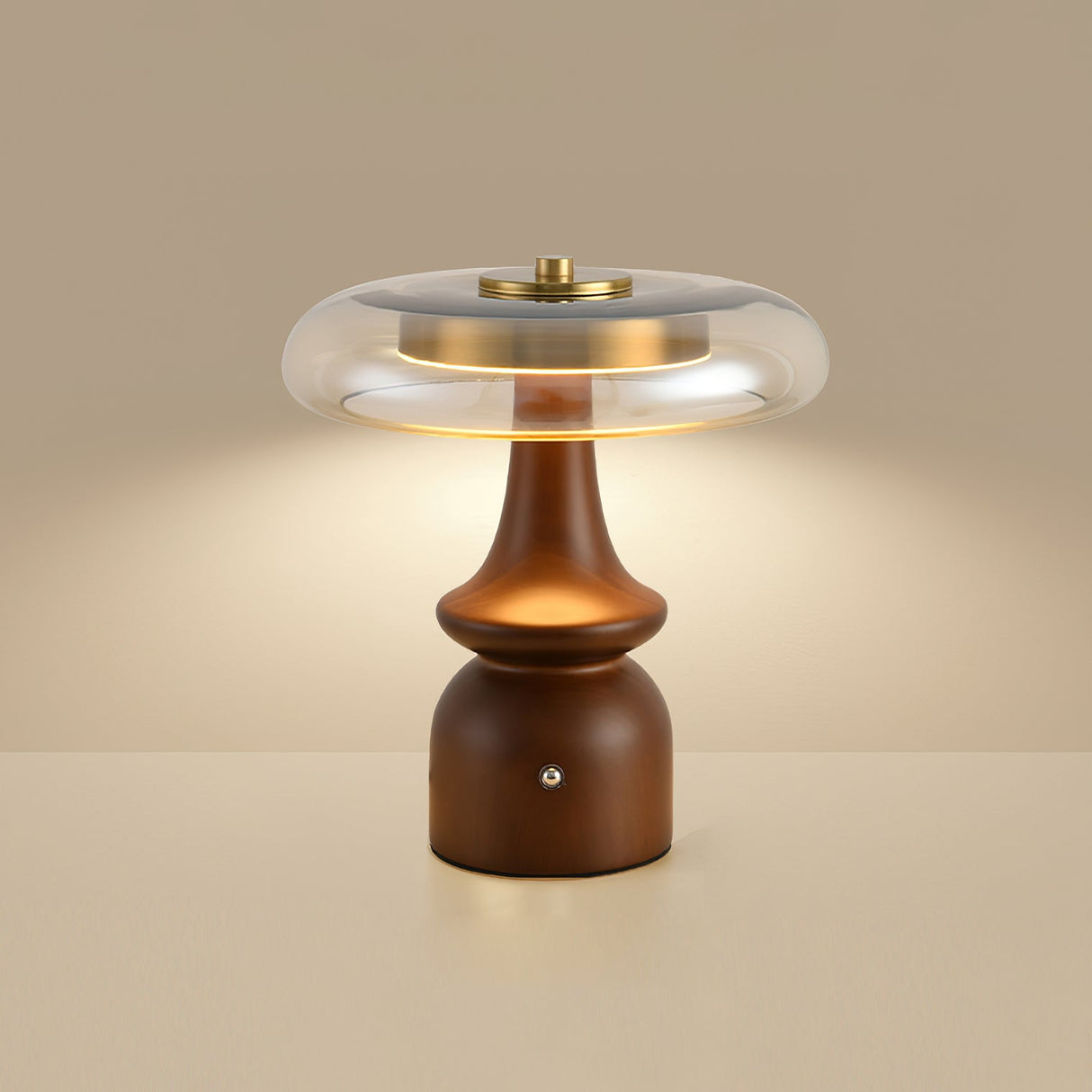 Modern Accent Table Lamp  Amber Glass Dome with Walnut Base - Product detail 19