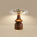 Modern Accent Table Lamp  Amber Glass Dome with Walnut Base - Product detail 19