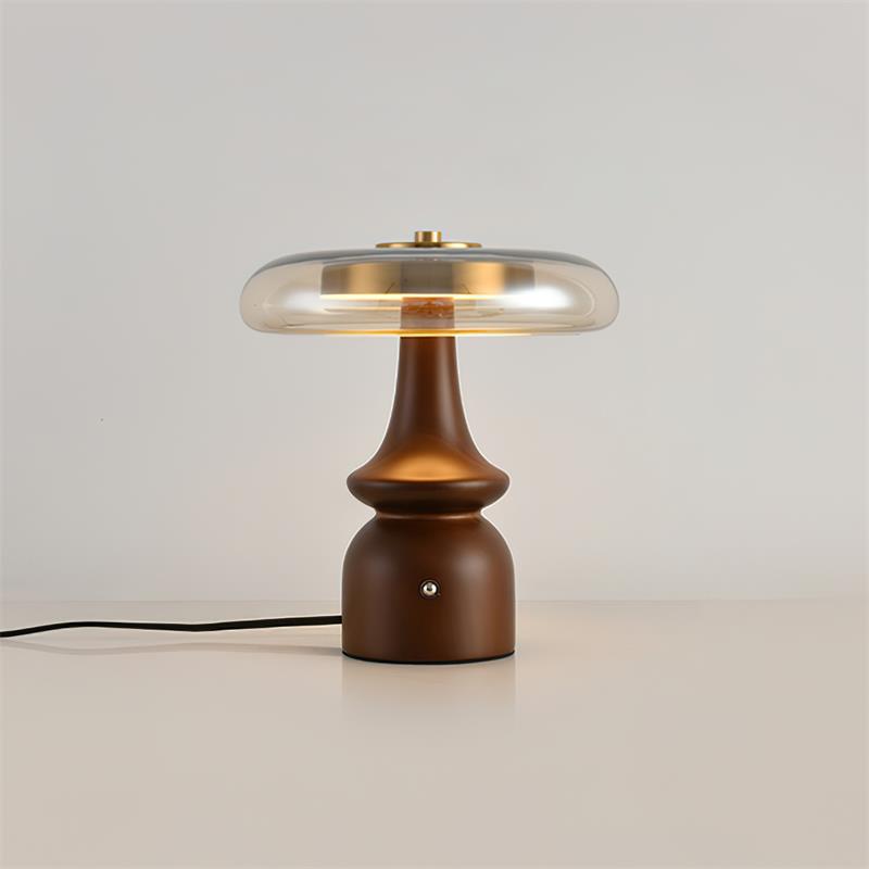 Modern Accent Table Lamp  Amber Glass Dome with Walnut Base - Product detail 14