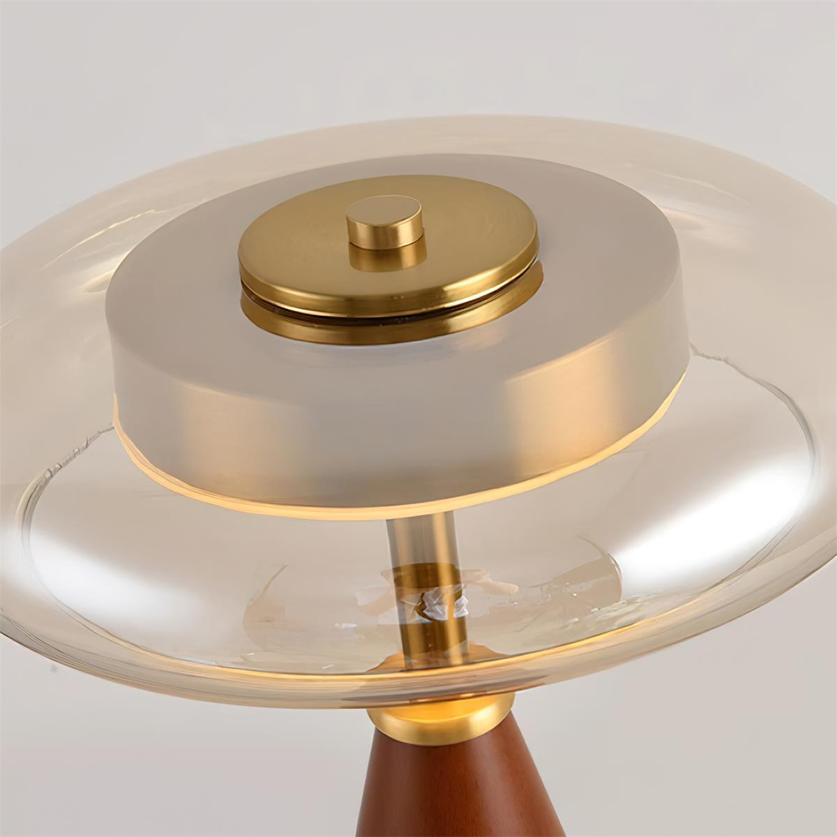 Modern Accent Table Lamp  Amber Glass Dome with Walnut Base - Product detail 15