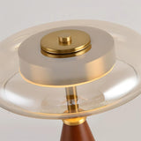 Modern Accent Table Lamp  Amber Glass Dome with Walnut Base - Product detail 15