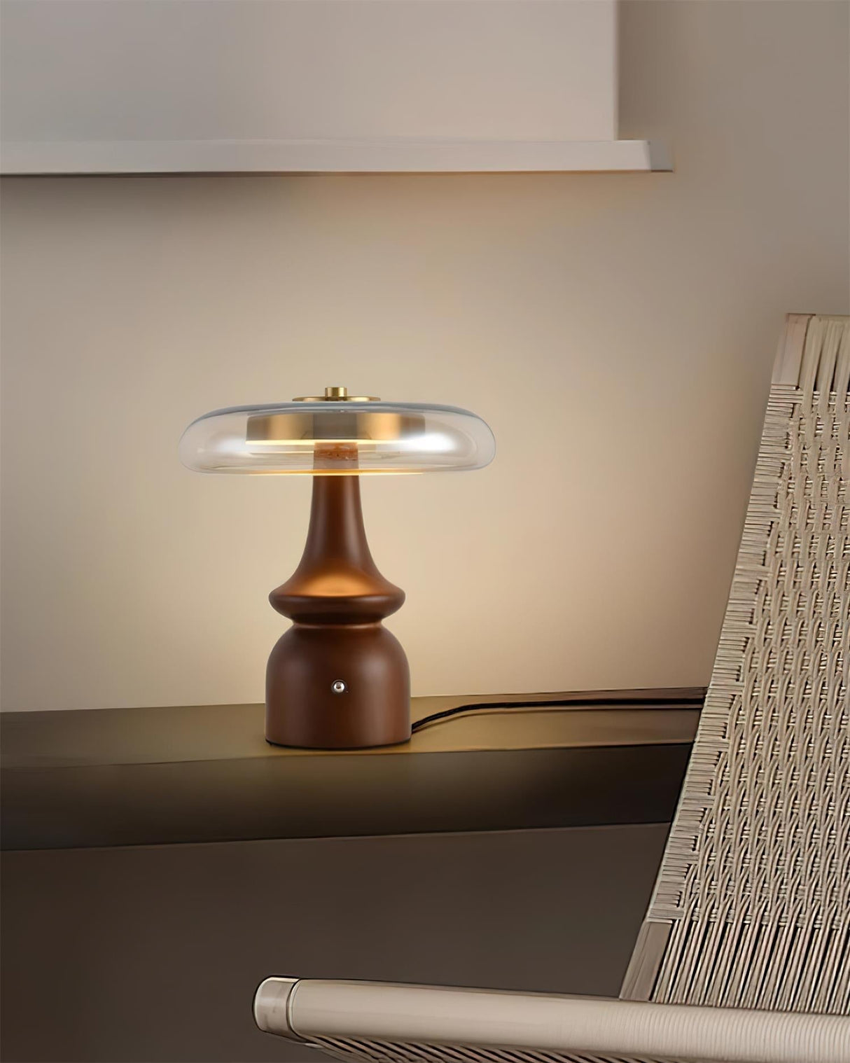Modern Accent Table Lamp  Amber Glass Dome with Walnut Base - Product detail 17