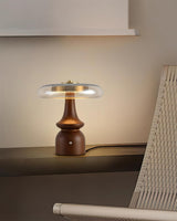 Modern Accent Table Lamp  Amber Glass Dome with Walnut Base - Product detail 17
