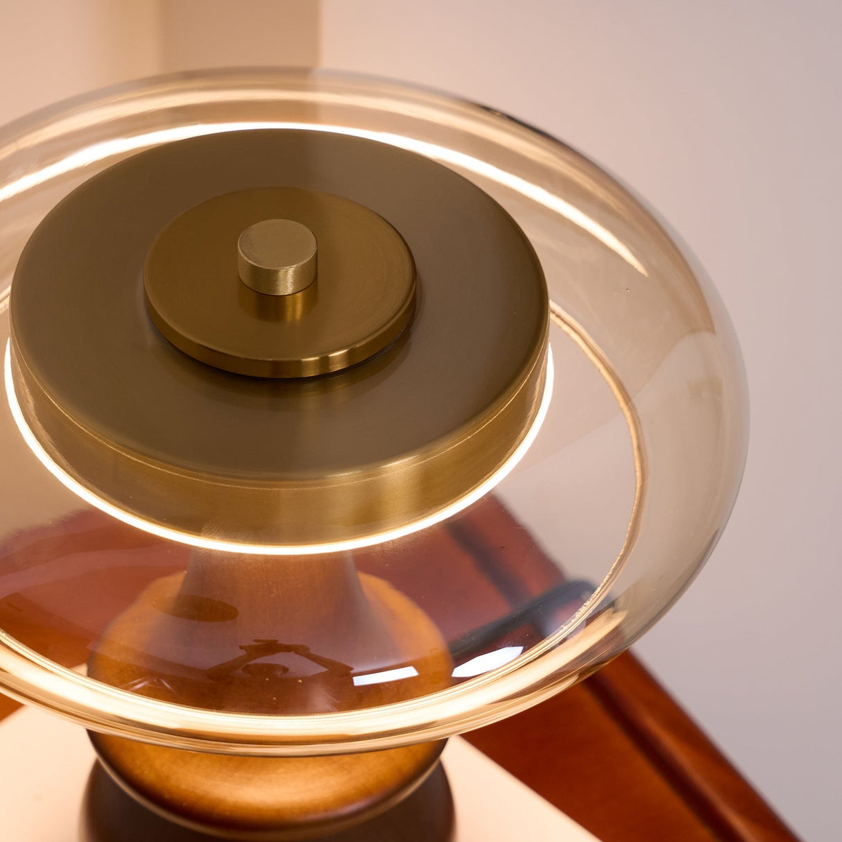 Modern Accent Table Lamp  Amber Glass Dome with Walnut Base - Product detail 12