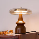 Modern Accent Table Lamp  Amber Glass Dome with Walnut Base - Product detail 7