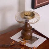 Modern Accent Table Lamp  Amber Glass Dome with Walnut Base - Product example