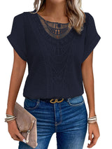 Crochet Knit Blouse  Elegant Lace Panel Design - Product detail 8