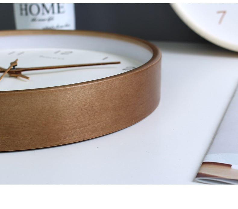 Minimalist Wall Clock  Natural Wood Frame with Rose Gold Numbers - Product detail 8