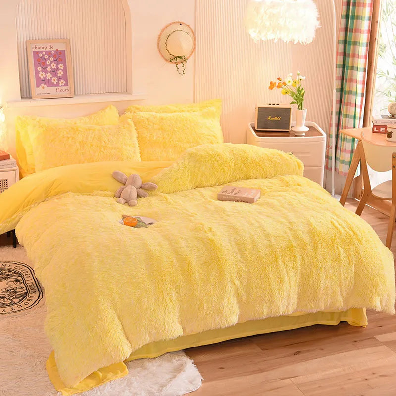 Plush Velvet Bedding Set  Soft Pink Duvet Cover with Pompom Trim - Product detail 28