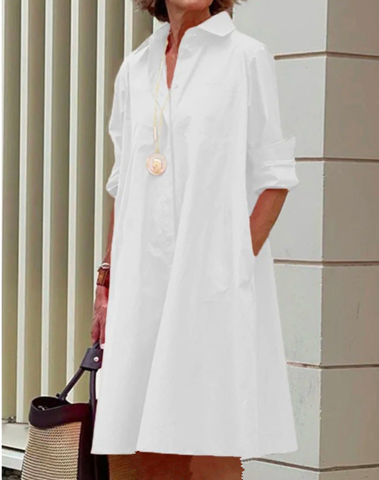 Artistic Cotton Shirt Dress  Black Silhouette Print Design - Product example