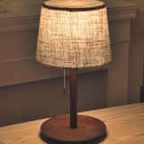Mid Century Table Lamp  Walnut Wood Base with Linen Shade - Product detail 10