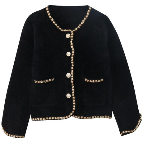 Classic Velvet Jacket  Pearl Button Gold Trim Detail - Product showcase