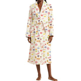 Floral Womens Bathrobe  Soft Velvet Fruit Print Design - Detailed view