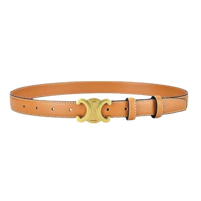 Designer Leather Belt  Gold Double C Buckle - Product detail 9
