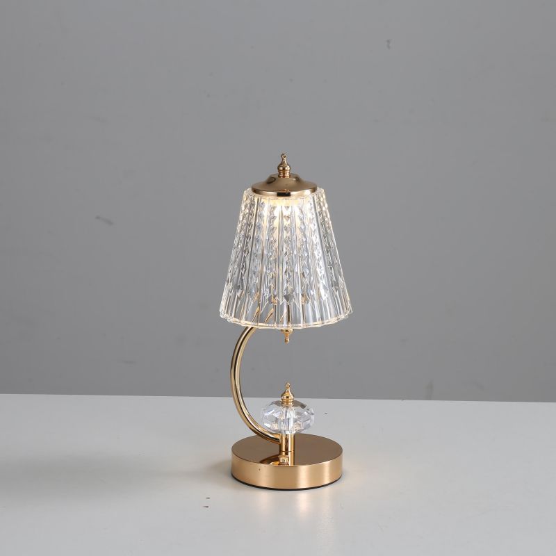 Crystal Table Lamp  Curved Gold Base with Glass Shade - Detailed view