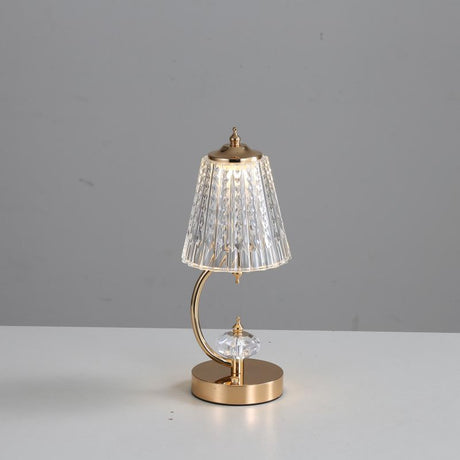 Crystal Table Lamp  Curved Gold Base with Glass Shade - Detailed view